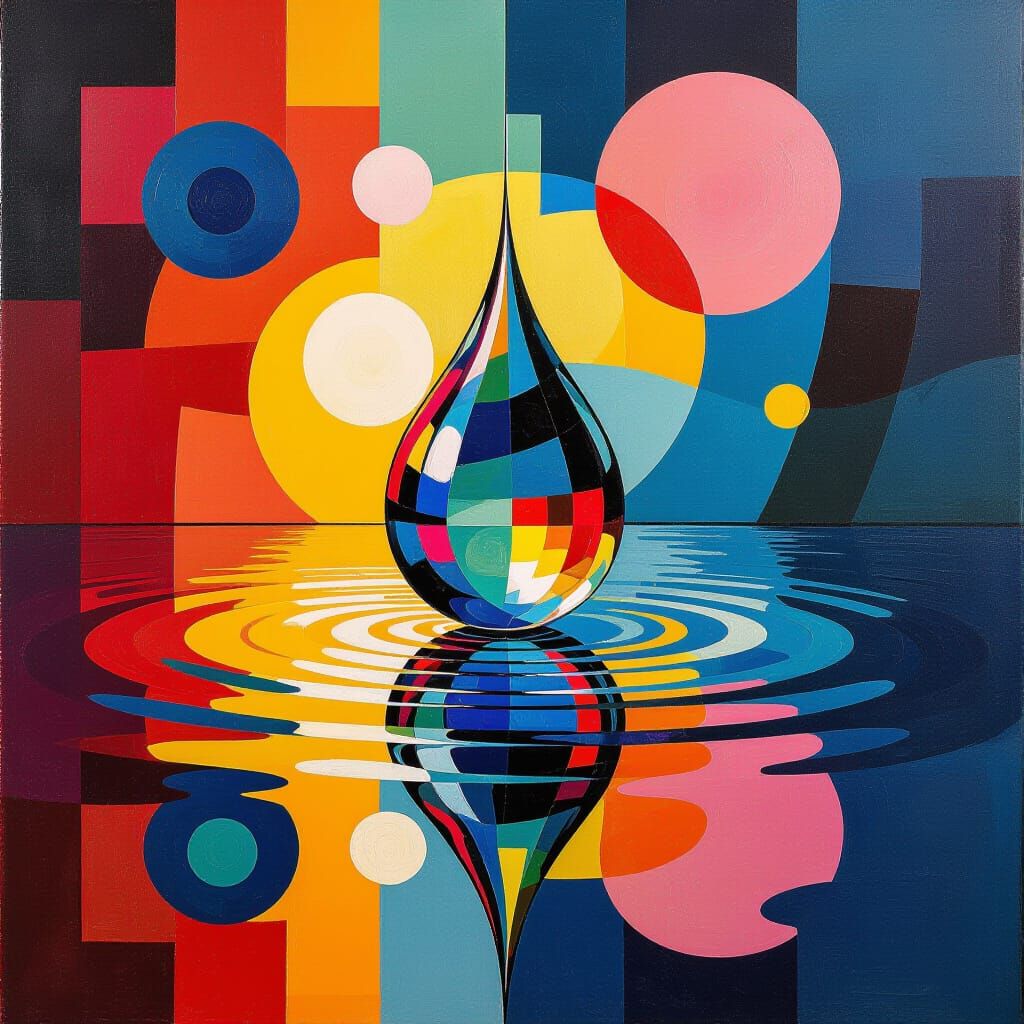 Water Drop Reflecting Abstract Painting in Abstract Style