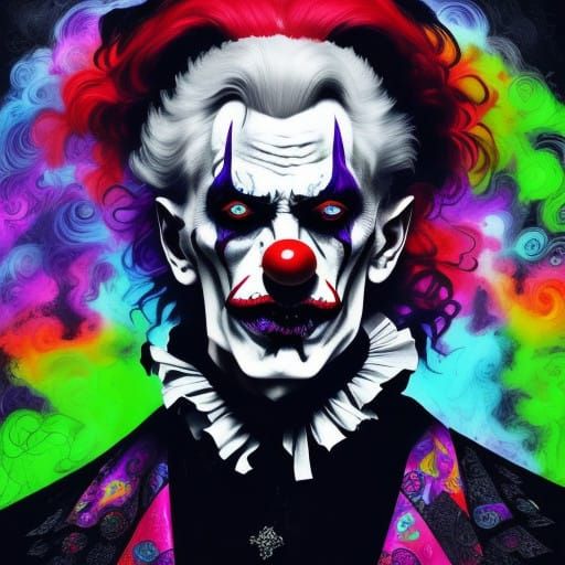 Gothic Clown Portrait in Vibrant Neon Colors