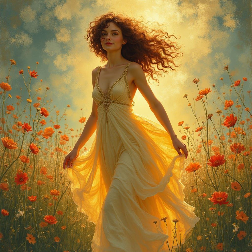 Woman in Rainbow Dress, Art Nouveau Style