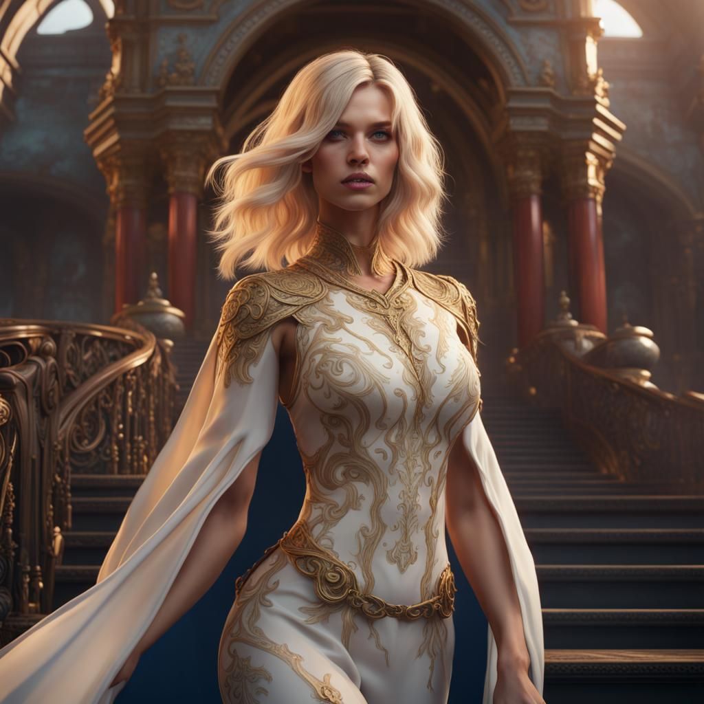Blonde Supermodel in Detailed Matte Painting