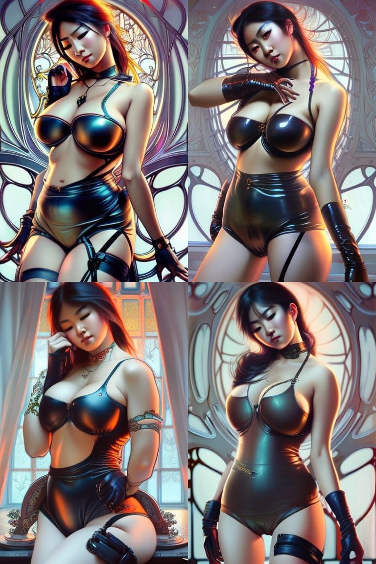 Asian Woman in Leather Jacket: Hyperrealistic Digital Art