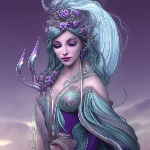 Moon Elf Queen Overlooking Island Port City