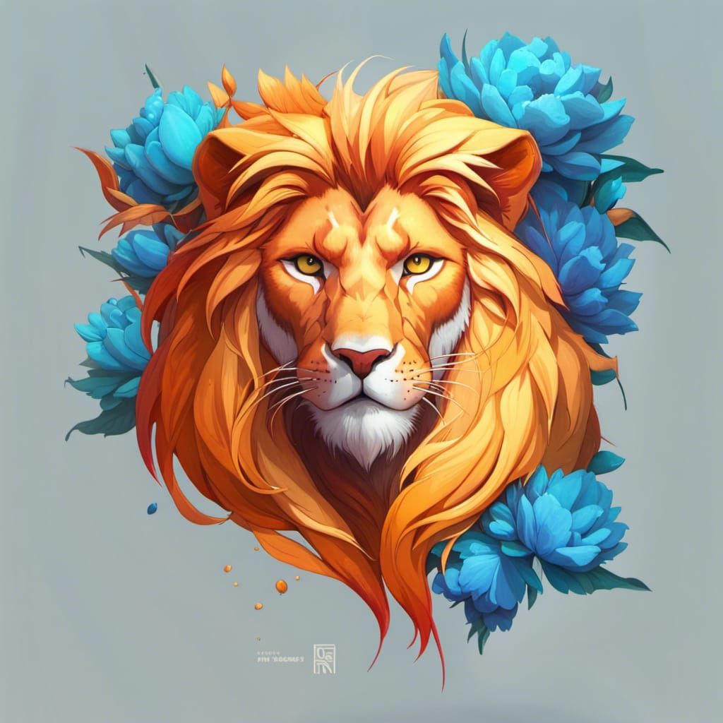 Floral Lioness Portrait in Hyperdetailed Style