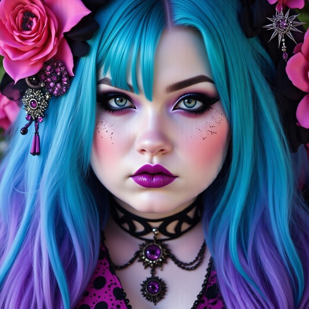 Cyberpunk Goth Girl Portrait with Electric Blue Hair