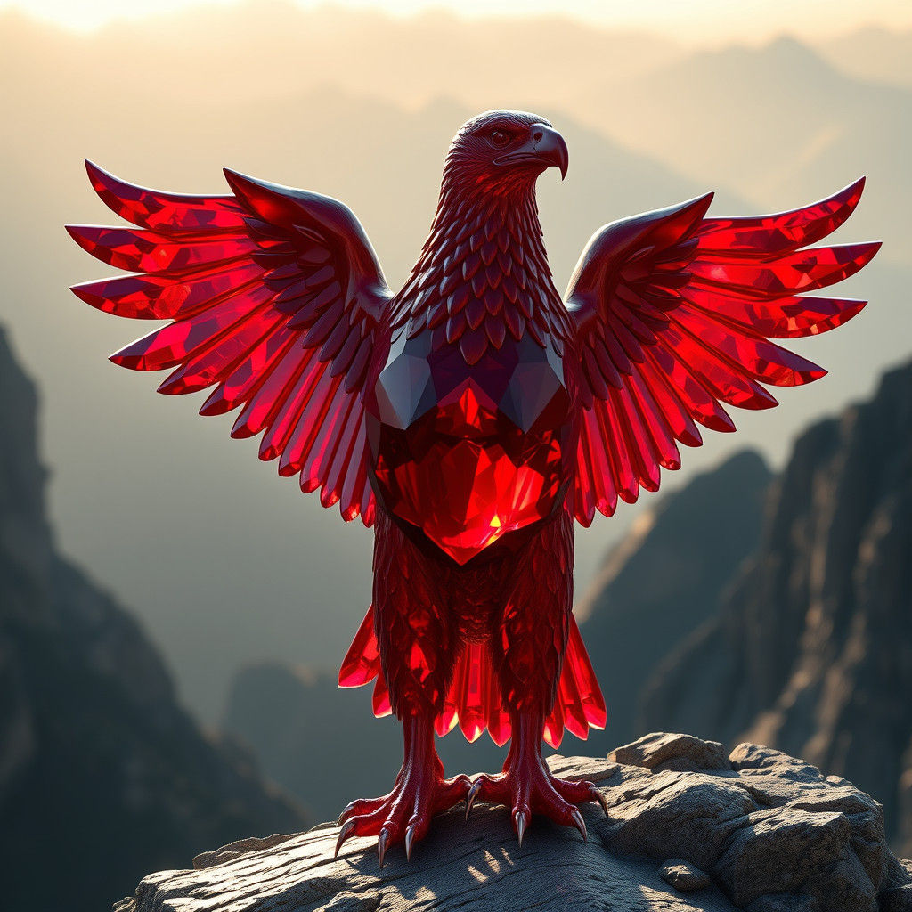 Ruby Eagle Sculpture on Rocky Cliffside