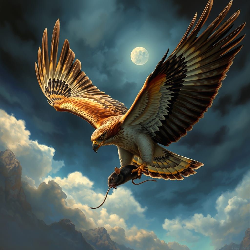 Hawk Soaring Through Stormy Sky, Fantasy Illustration
