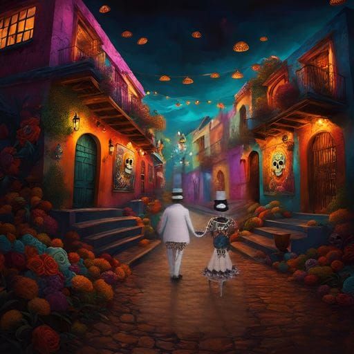 Day of the Dead Sugar Skull Couple Art