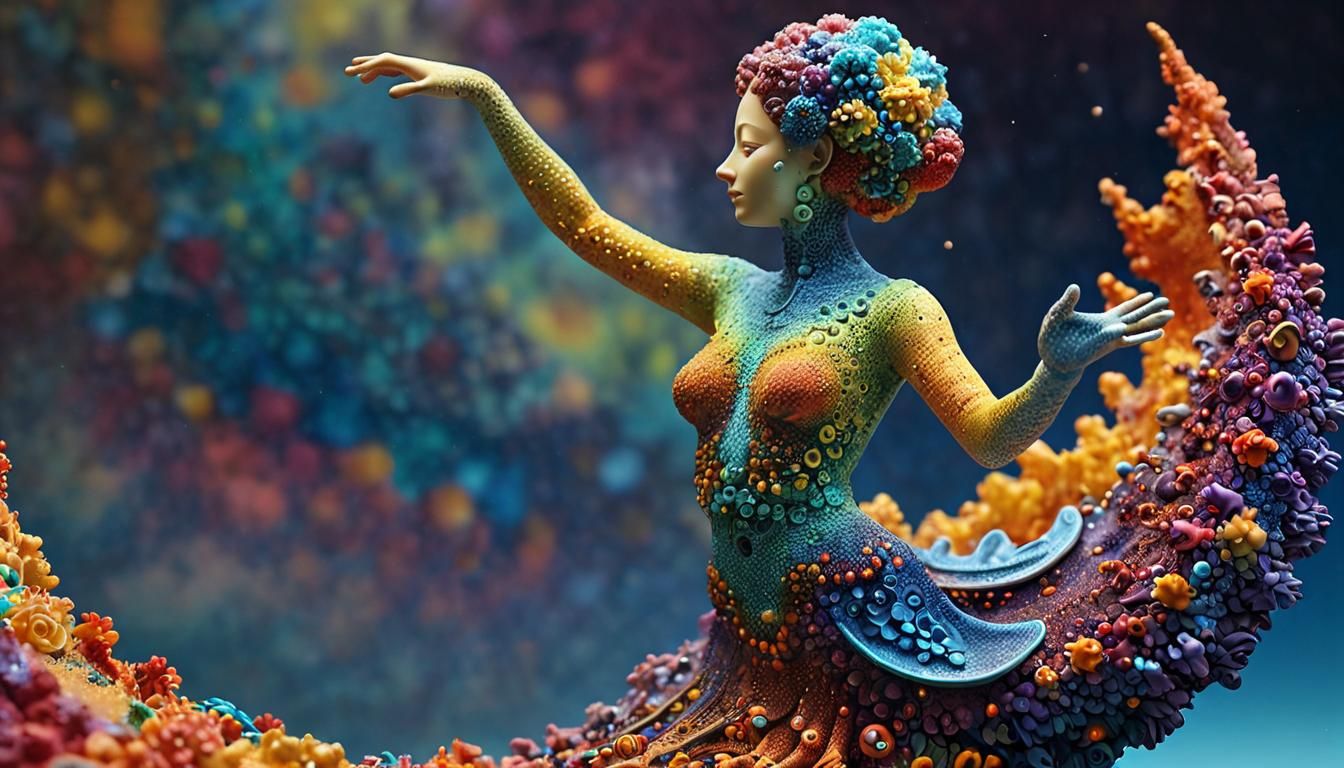 Ethereal Pointillism Sculpture in Vibrant Dreamscapes
