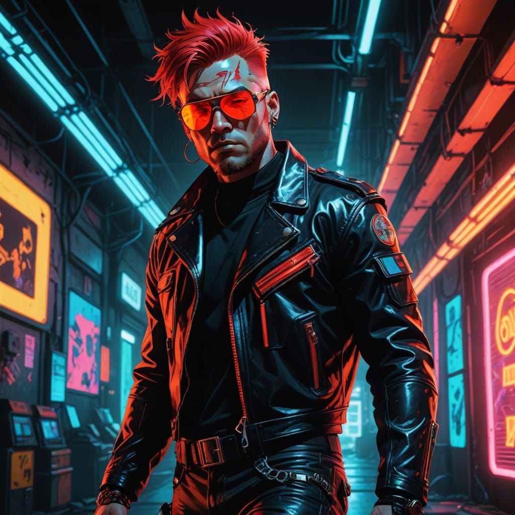 Cyberpunk Warrior Strides into Neon Arena