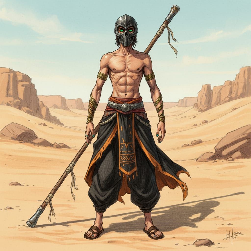 Arab Martial Artist in Hyperrealistic Sketch Style