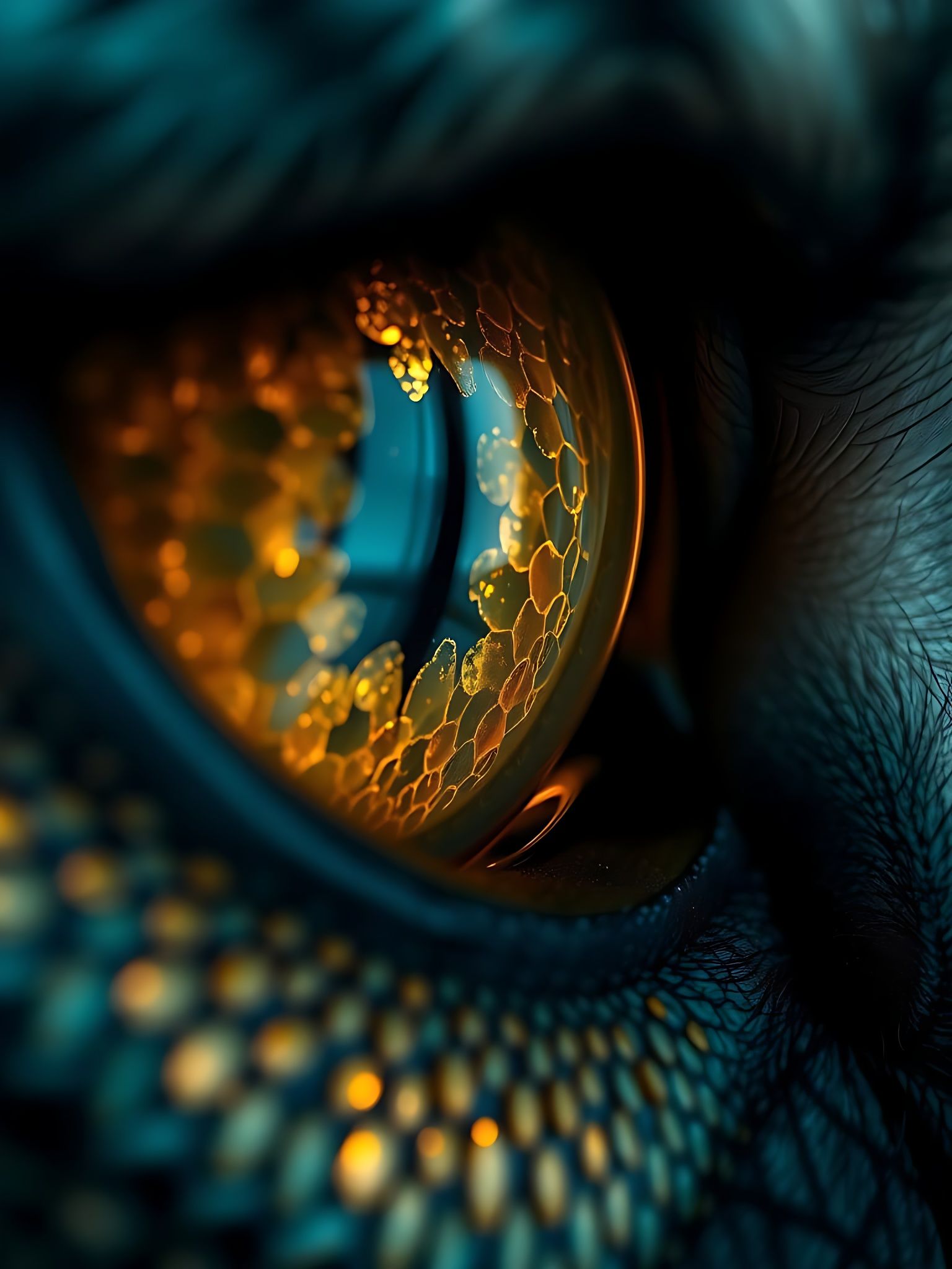 Close-Up Macro of Libra's Eyes with Glowing Scales