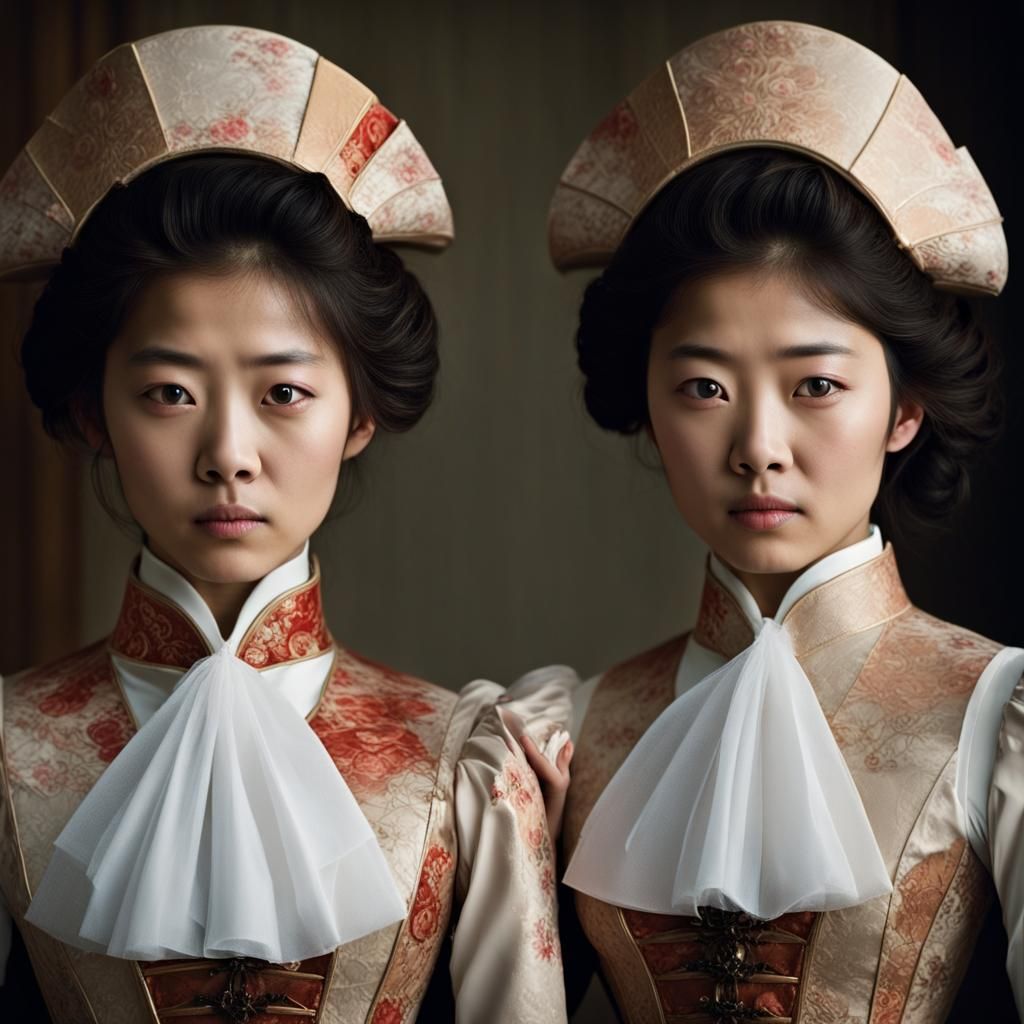 Japanese Sisters in English Bustles: Professional Portrait