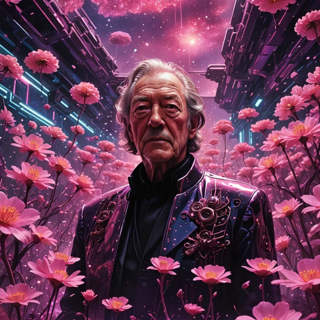 Cyberpunk Galaxy with Glowing Flowers: A Digital Masterpiece
