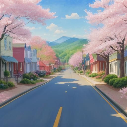 Cherryville, NC: Whimsical Gouache Painting of Blossom-lined...