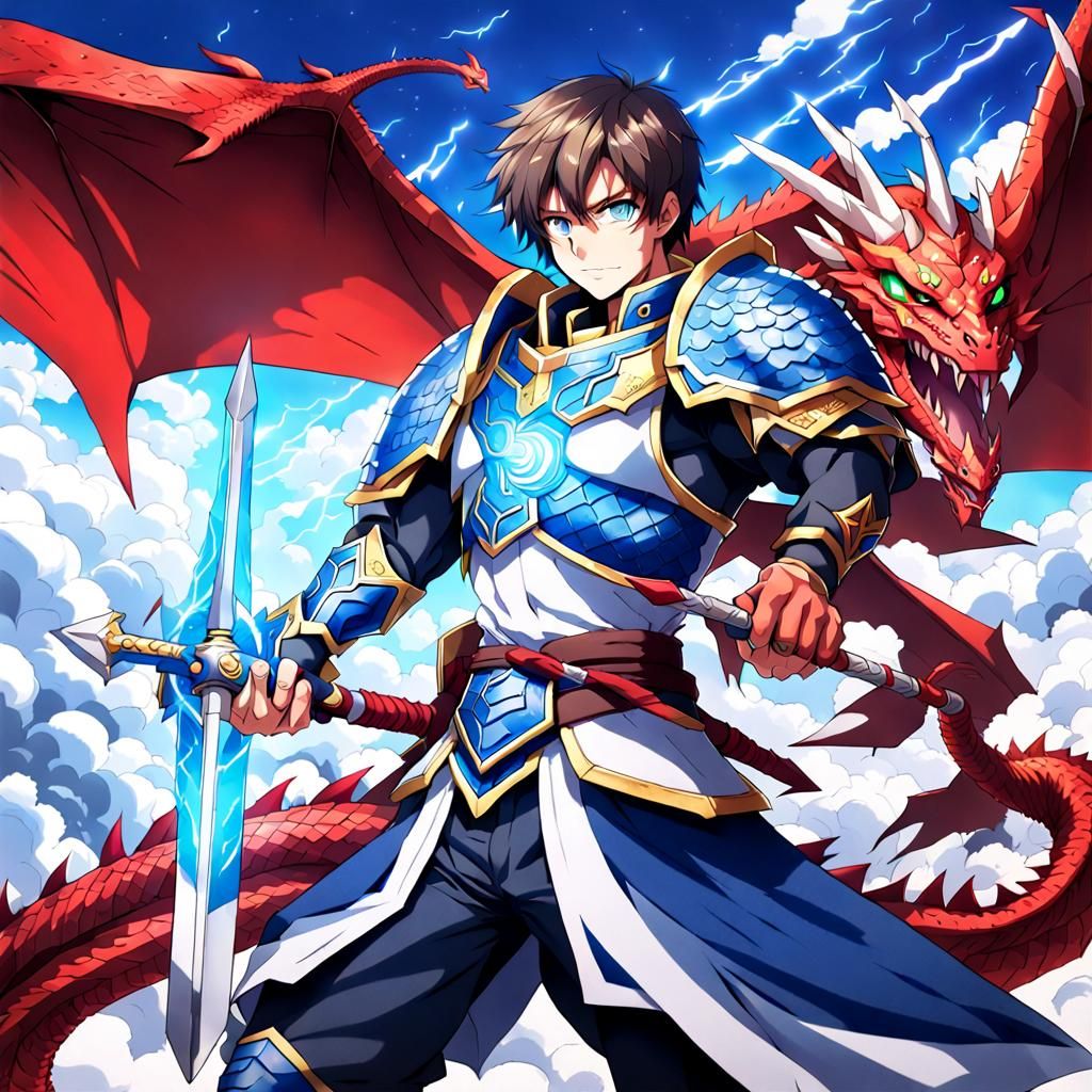 Anime Warrior with Dragon Armor and Sword