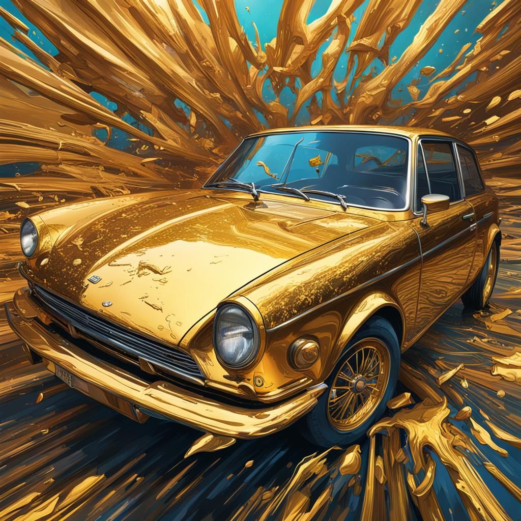 Hyperrealistic Gold Car Concept Art