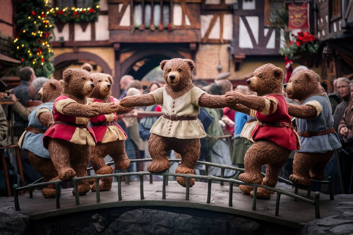 Steampunk Bears Dance in Medieval Castle Combe