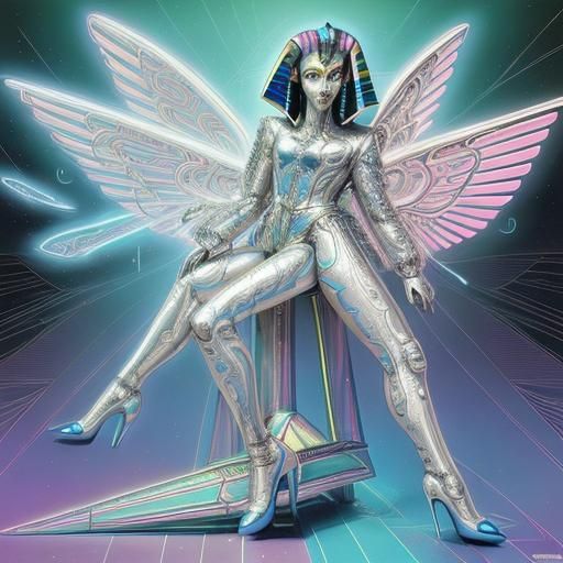 Retro-Futuristic Space Girl in Holographic Sci-Fi Art