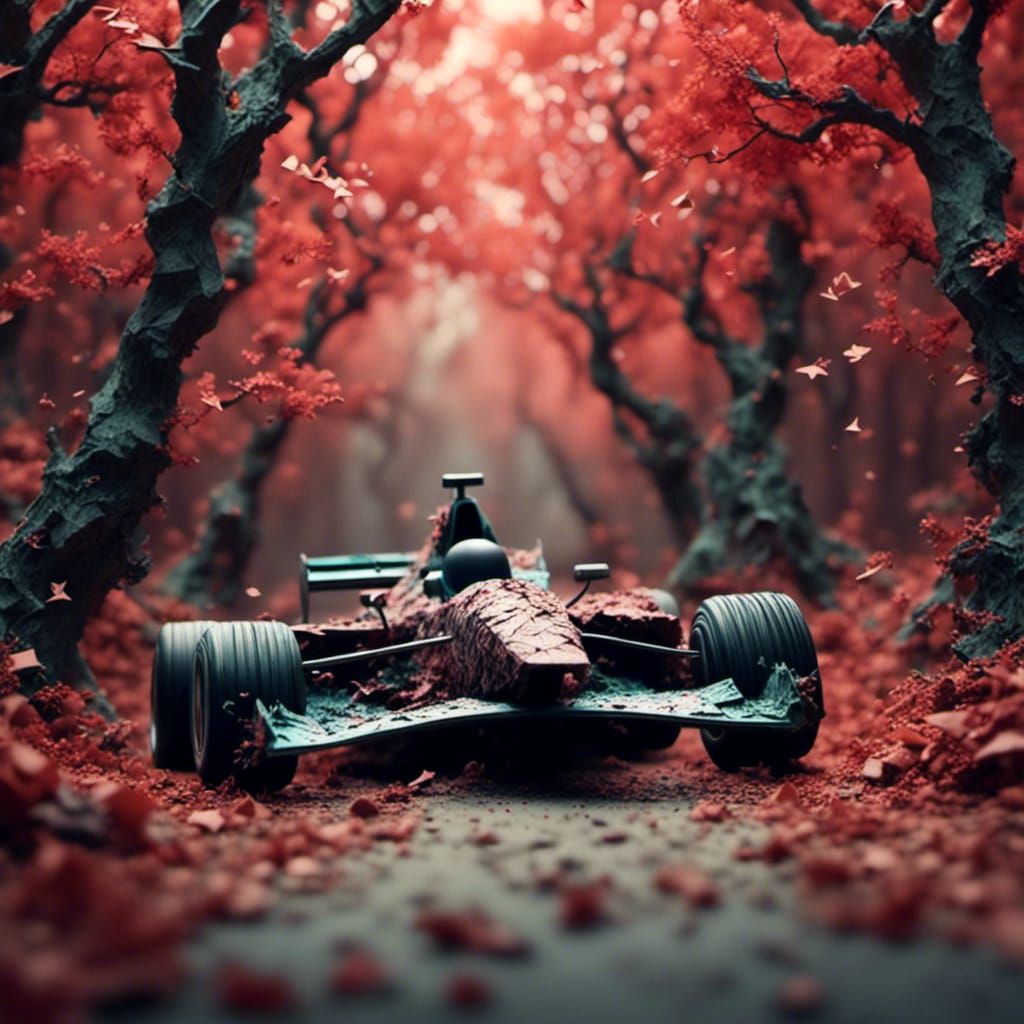 Origami F1 Car Races Through Autumn Forest