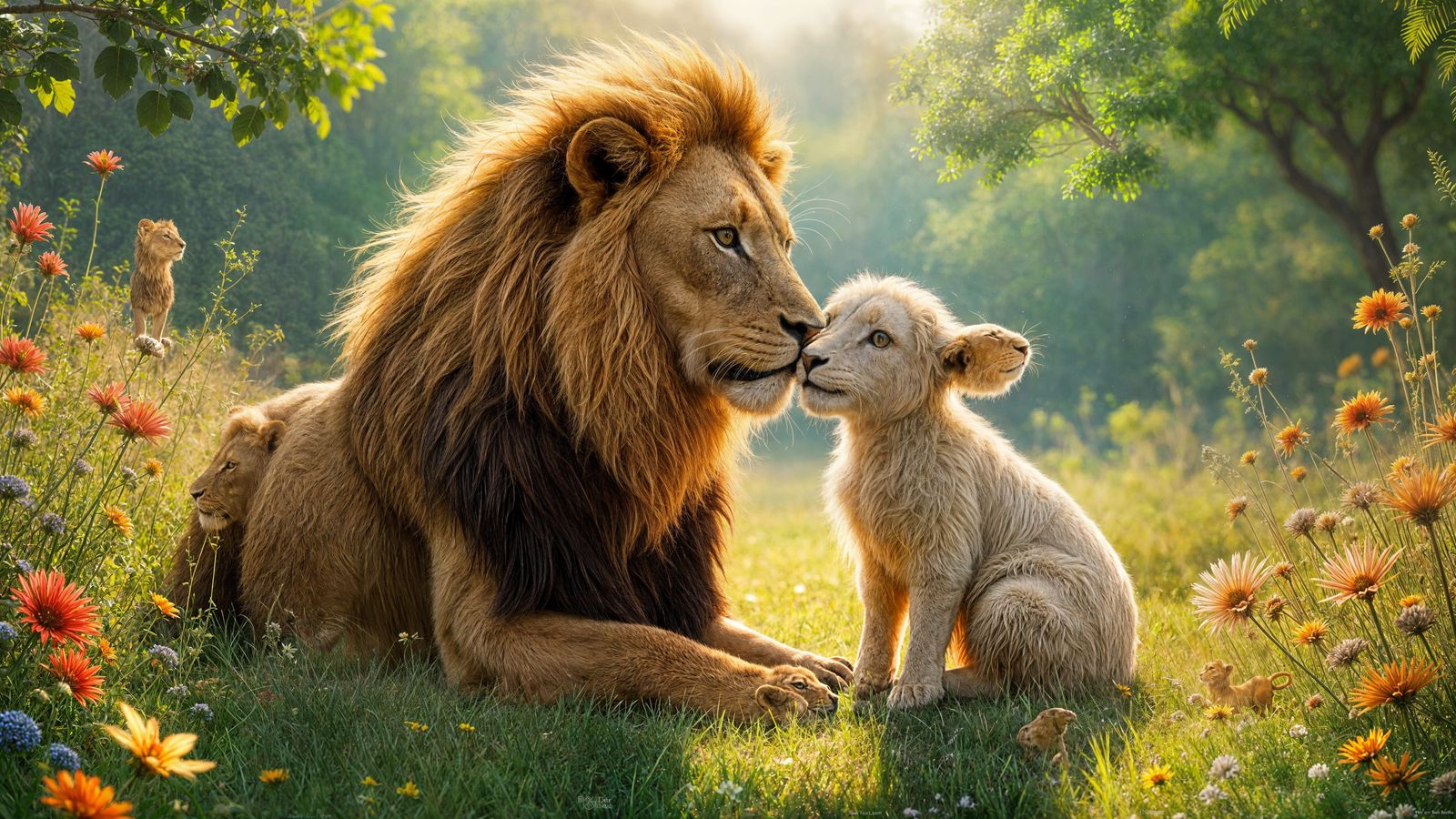 Lion and Lamb in Paradise: Photorealistic Image