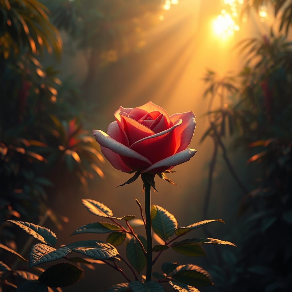 Surreal Jungle Sunrise with Delicate Rose in Matte Painting ...
