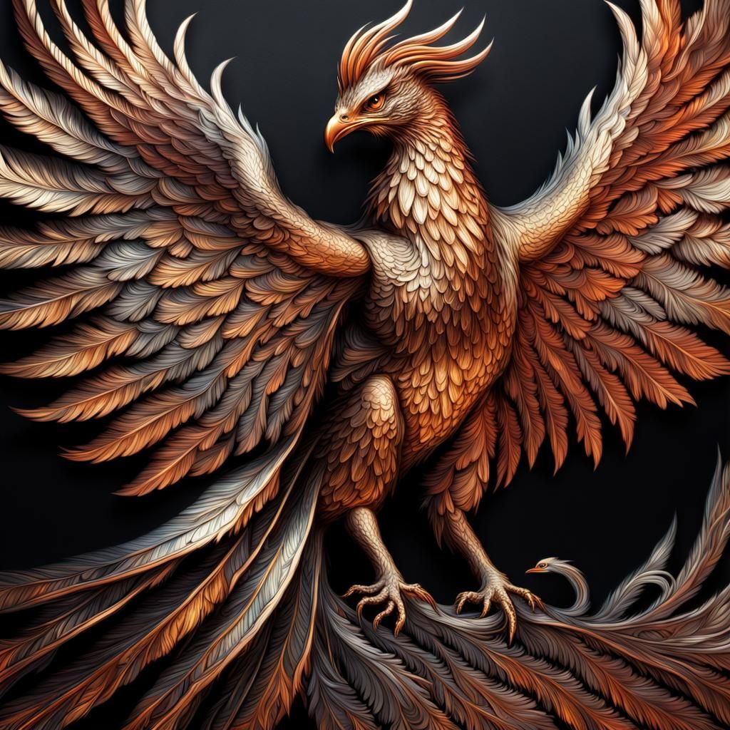 Metallic Phoenix Artwork in Hyperrealistic Style