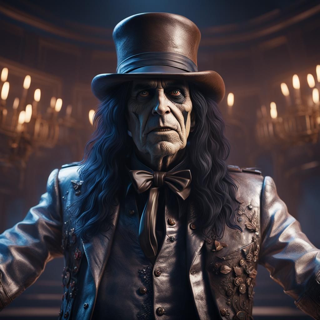 Alice Cooper Cyberpunk Portrait in Gouache Style