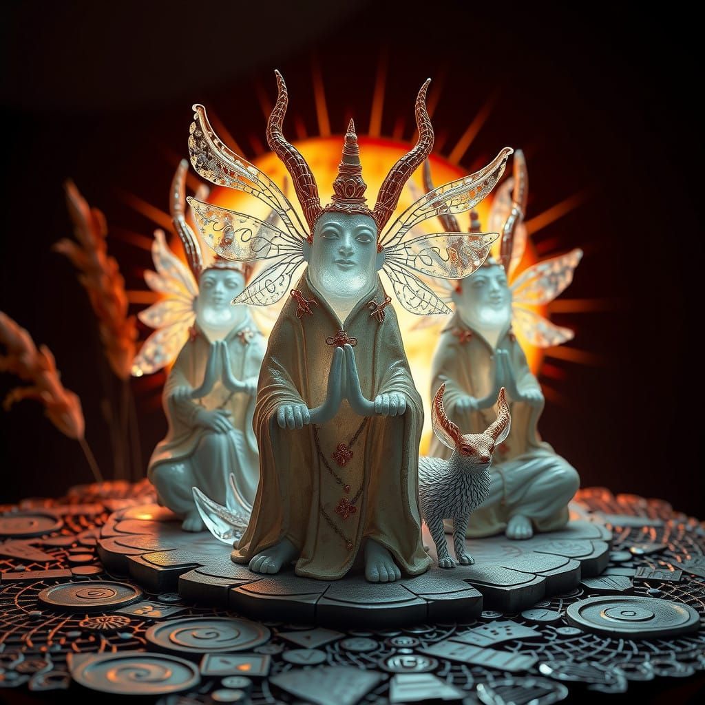 Surreal Crystalline Goddess with Animal Elements and Divine....