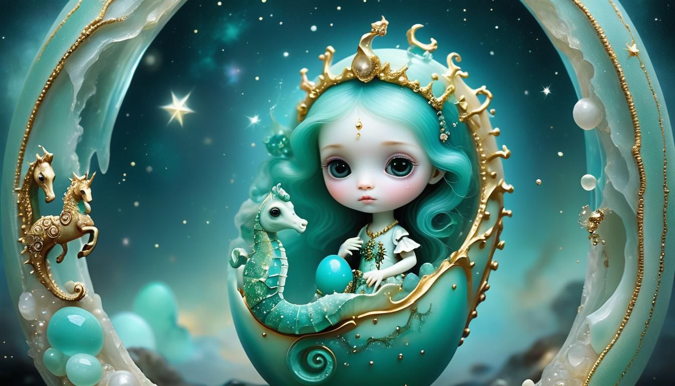 Cracked Egg Reveals Galaxies in Dreamy Cartoon Style