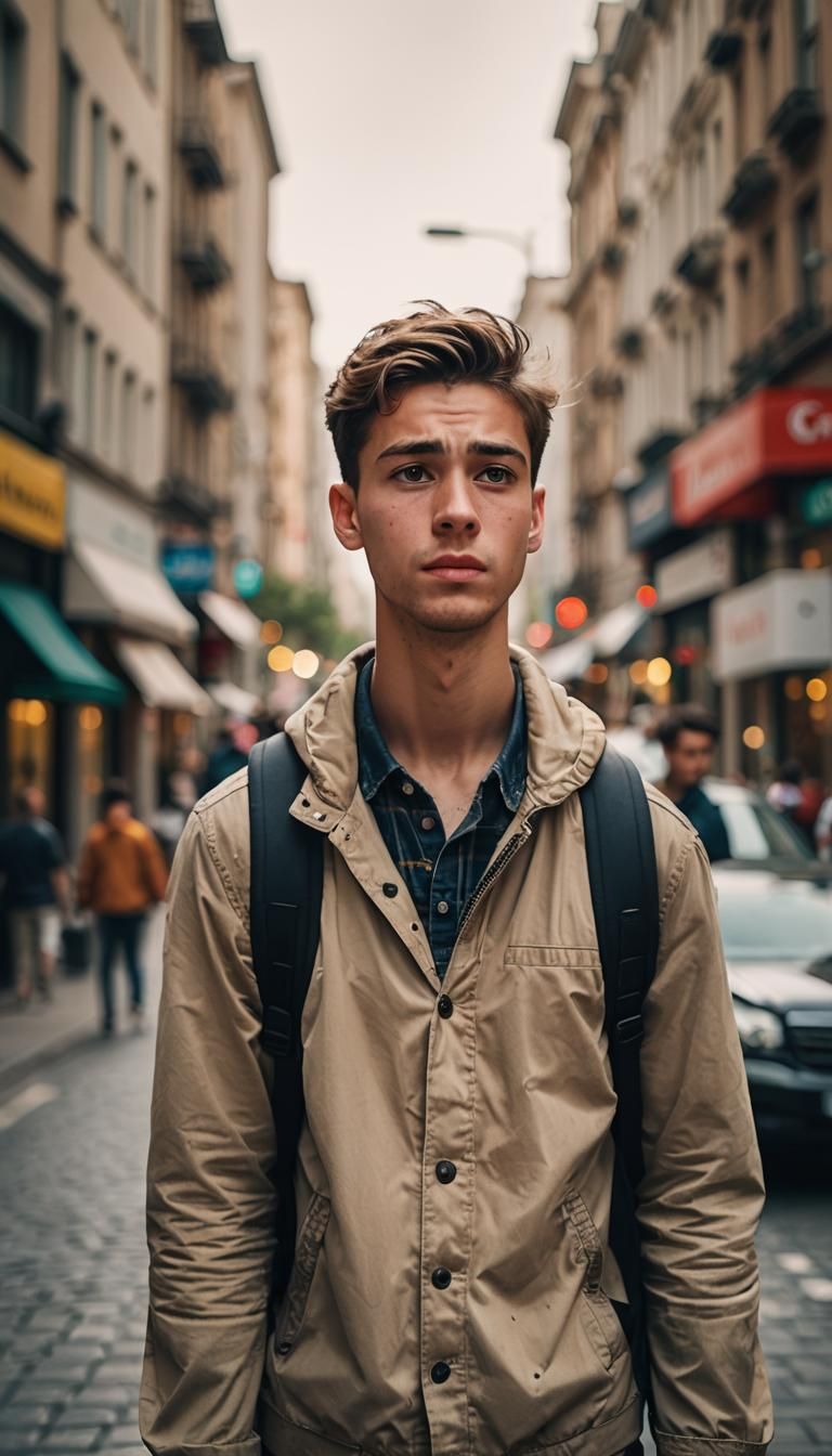 Worried Young Man Reaching Out: Contemporary Portrait