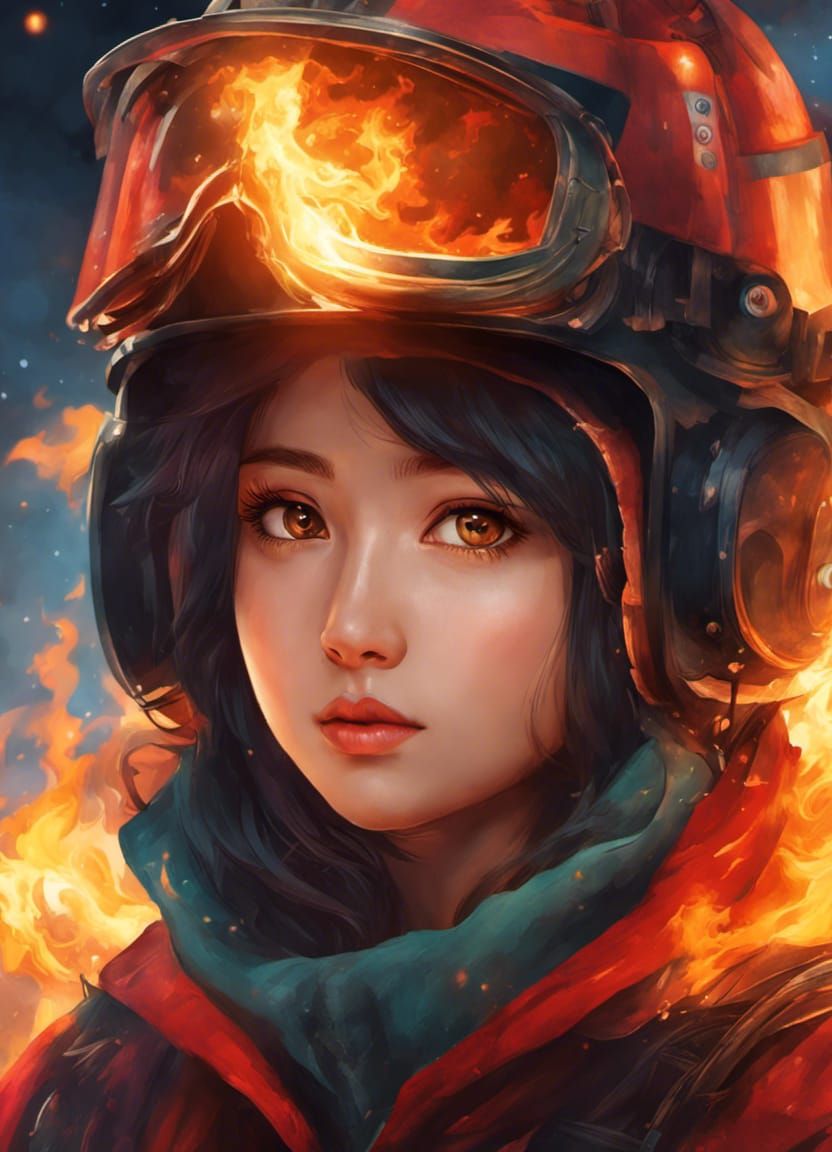 Anime Firefighter Goddess in Watercolor Style
