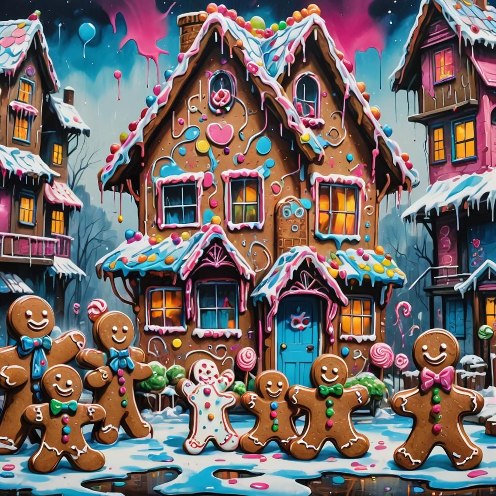 Graffiti Winter Wonderland with Gingerbread Cookie Family