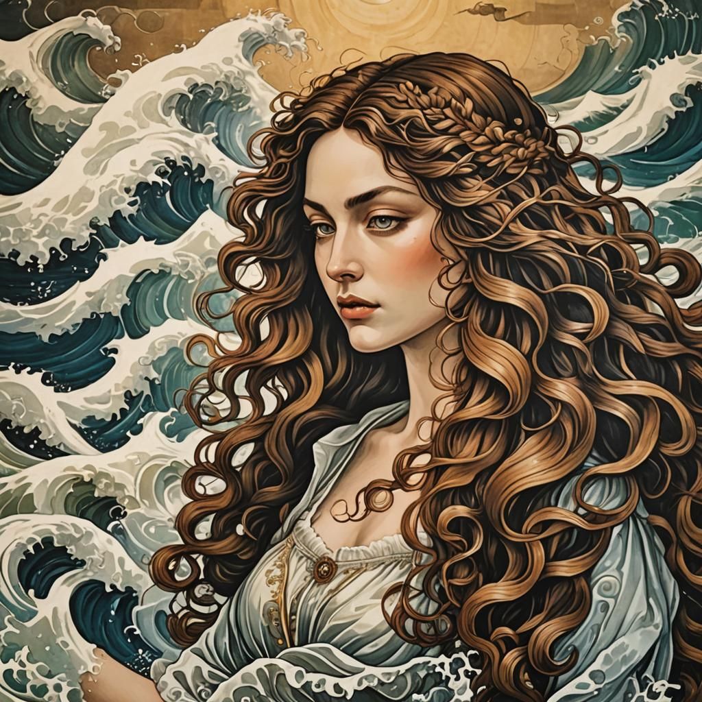 Ocean Waves in Hyperdetailed European Ink Print Style