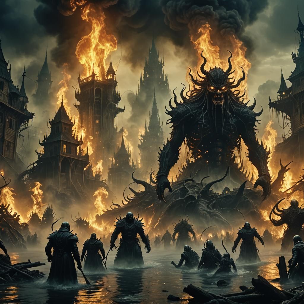 Dark Fantasy Army Destroys Mystical Town