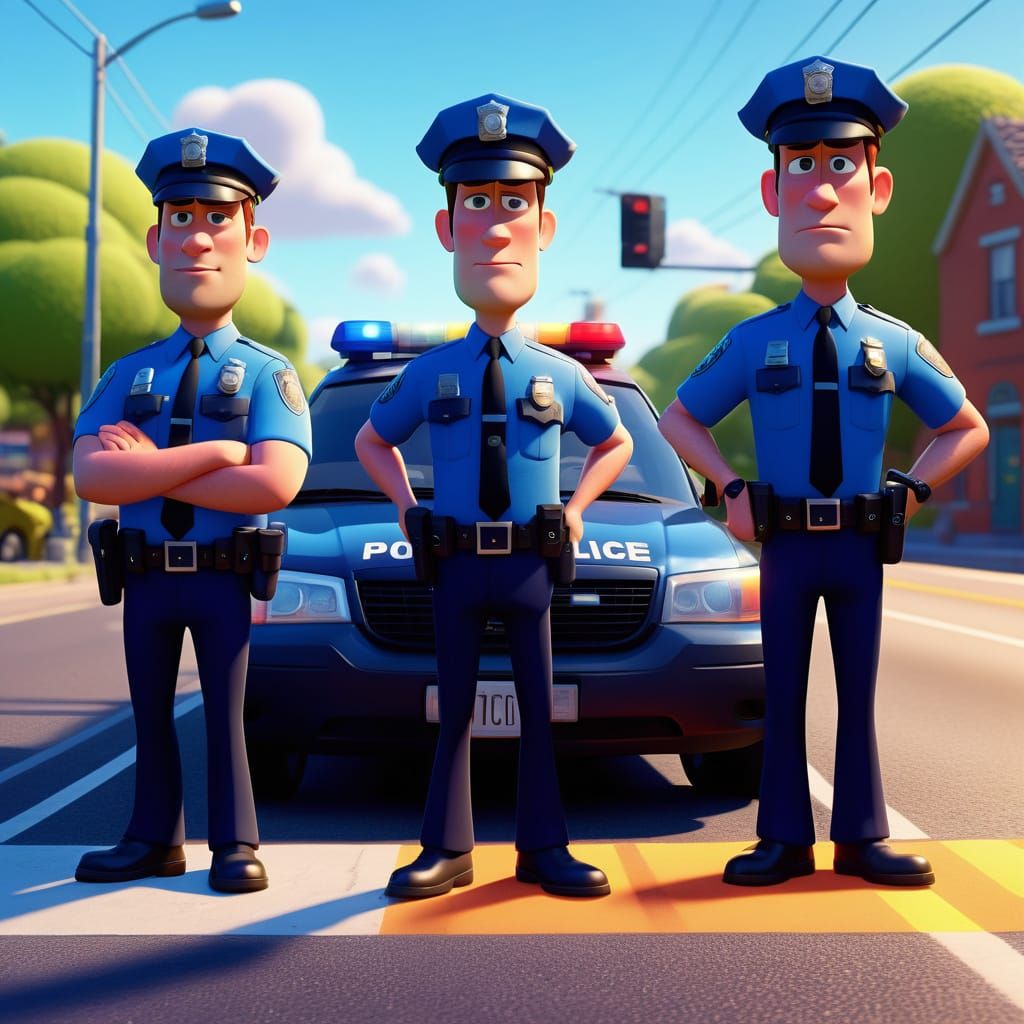 Police Officers Stop Cars with Radar Gun in Cartoon Style