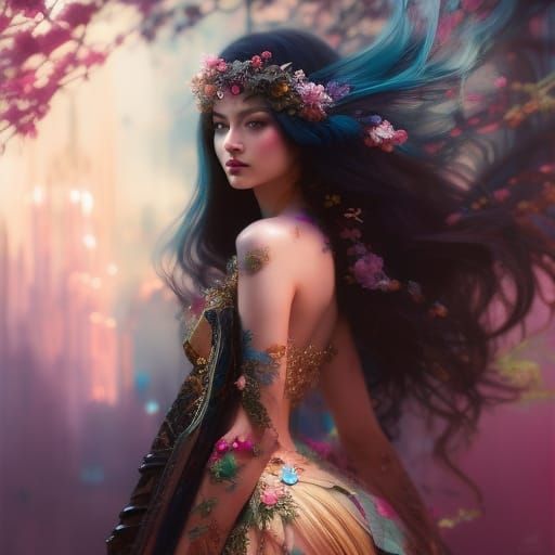 Gorgeous Cyberpunk Girl in Rococo Restaurant, Hyperdetailed