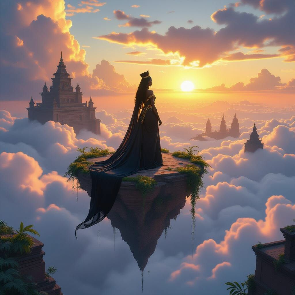 Regal Queen Overlooking African City, Hyperrealistic Art