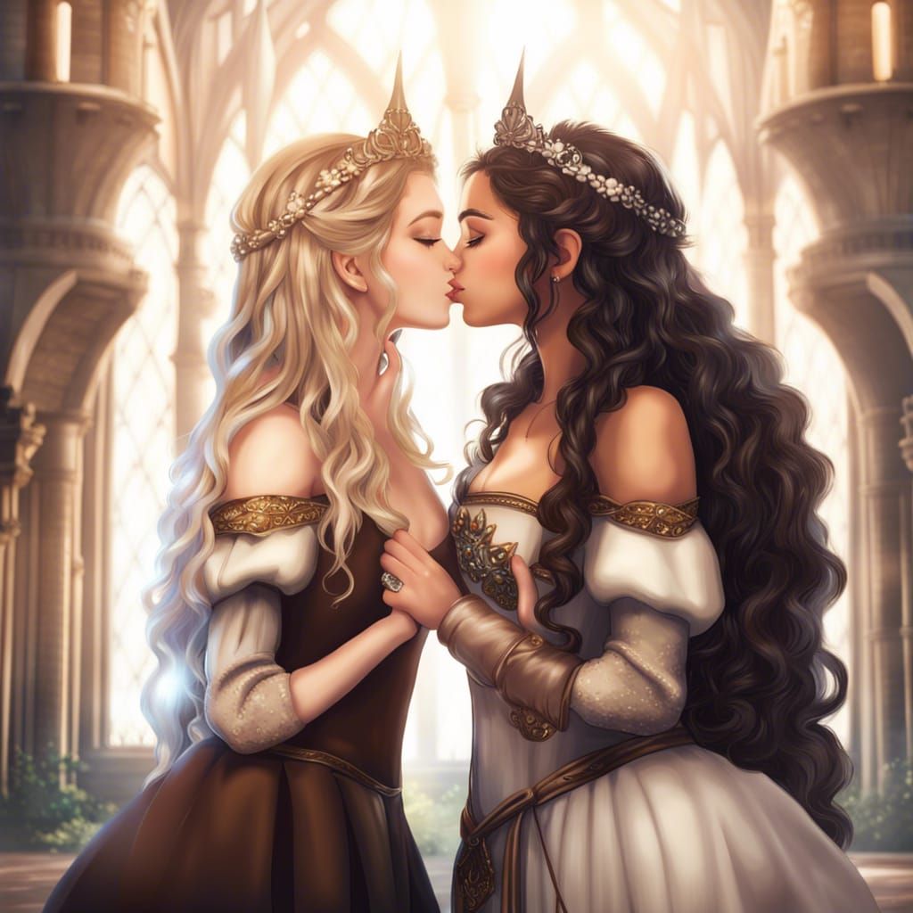 Two women kissing /princesses
