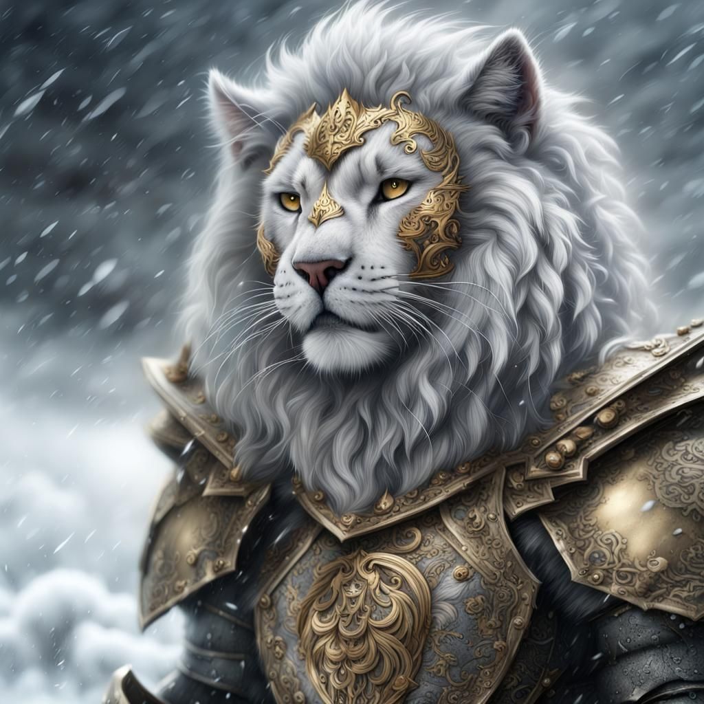 Armored Lion-Cat in Blizzard: Digital Matte Painting