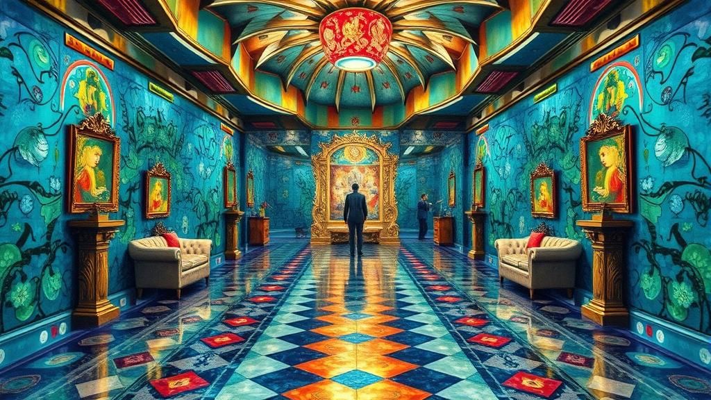 Surreal Fantasy Scene in Gouache and Watercolor Style