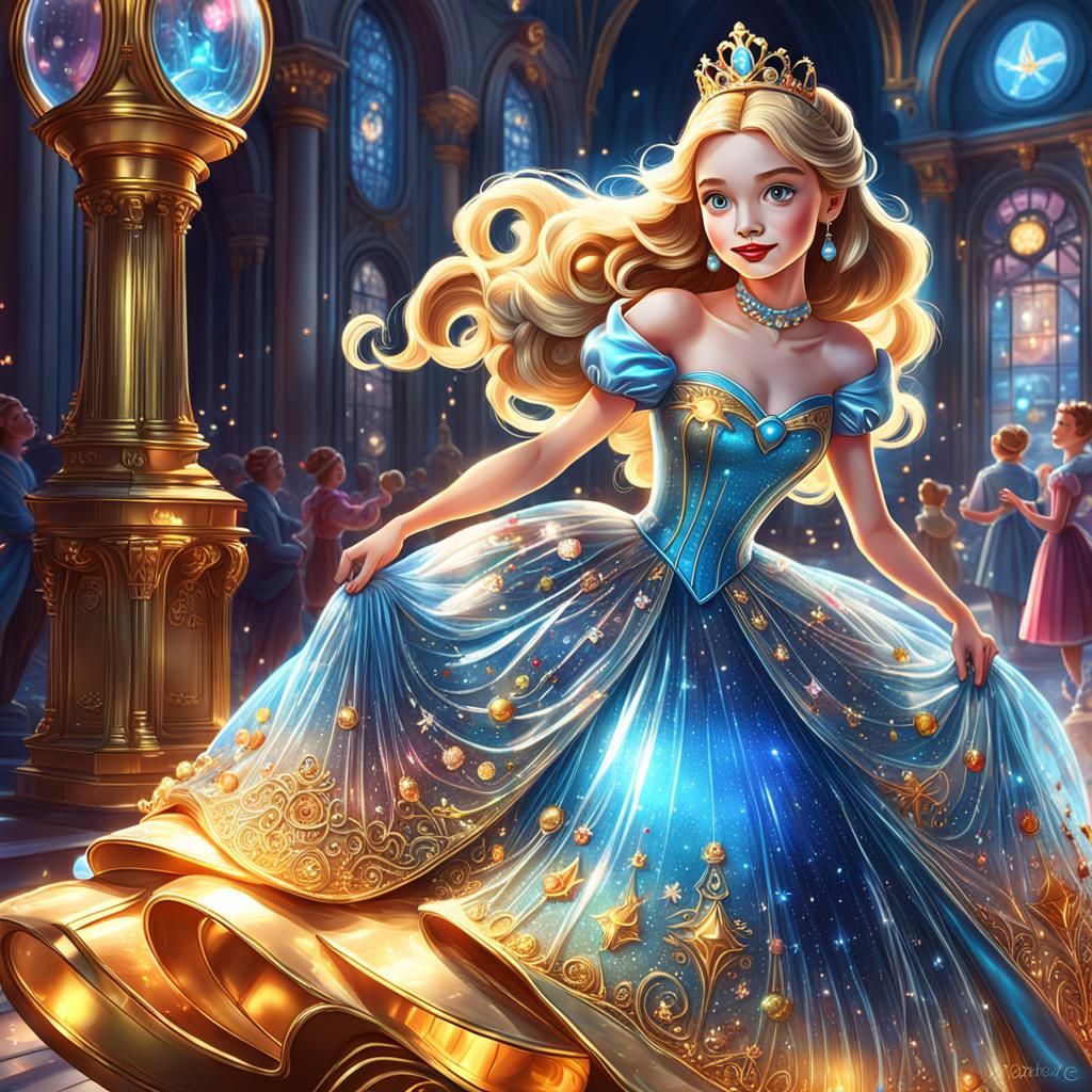 Cinderella in Glass Dress: Candy Art Digital Illustration