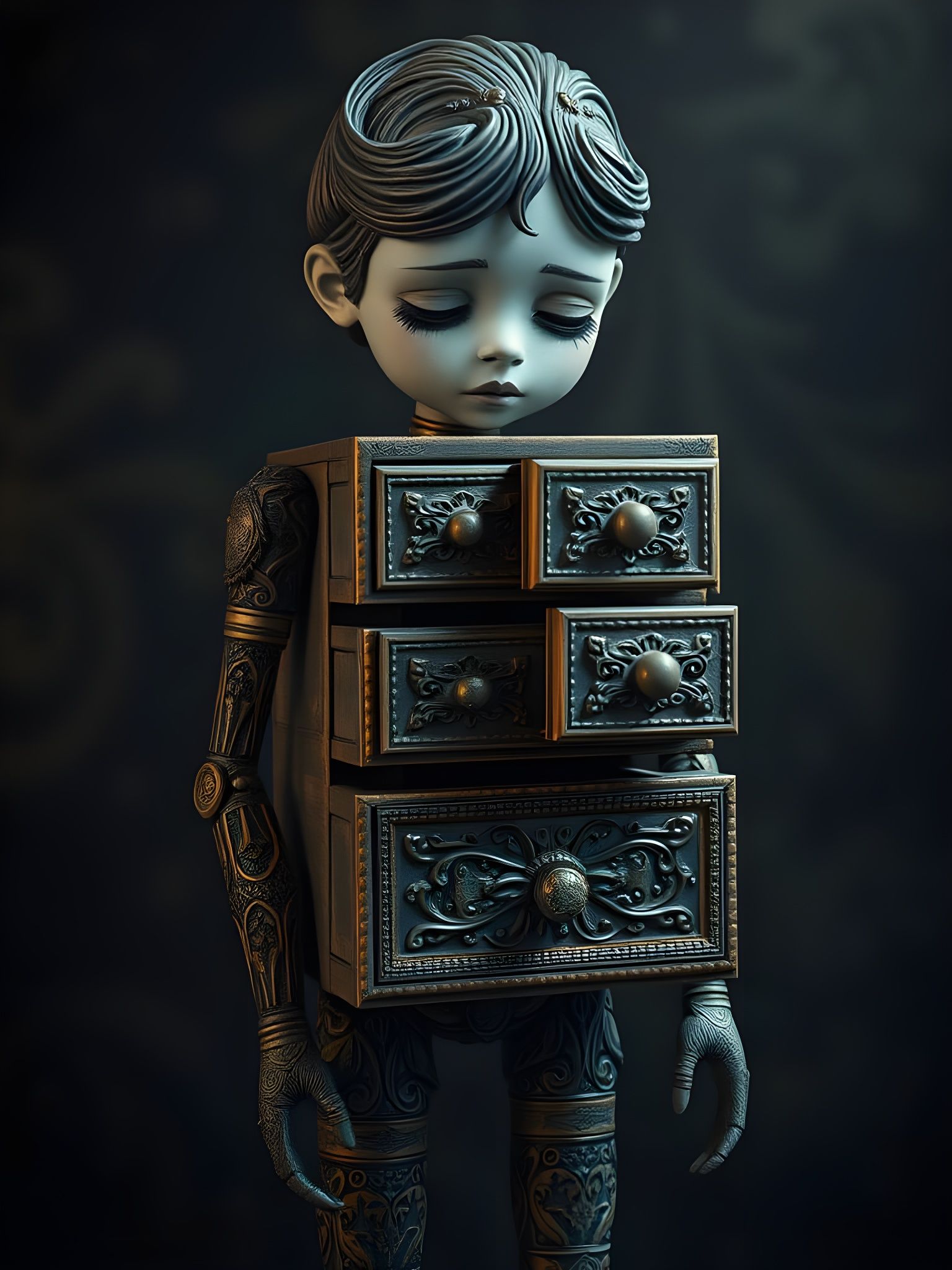 Humanoid Figure Made of Decorated Drawers Reflects on Bias a...