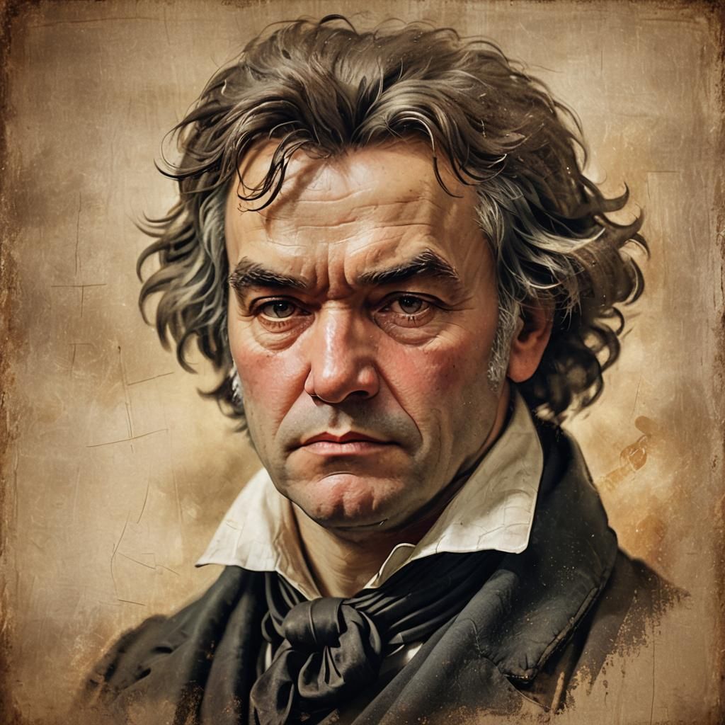 Beethoven Portrait: Focused on Composing, Professional Photo...