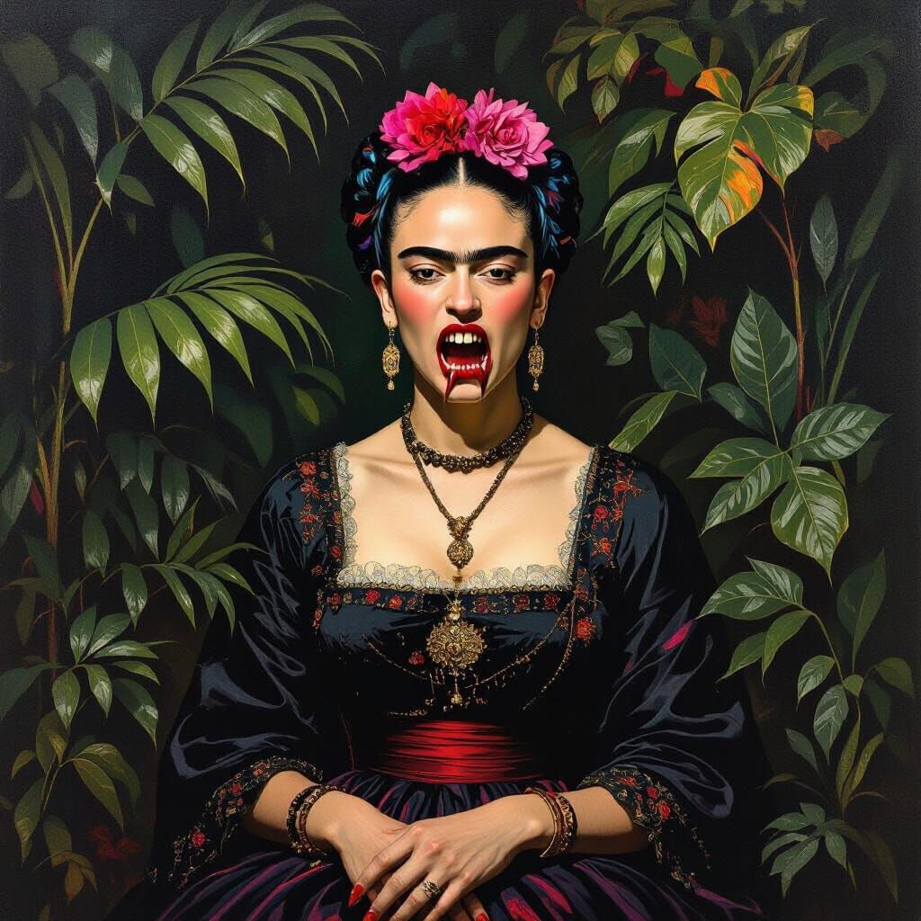 Frida Kahlo as Vampire in Baroque Style