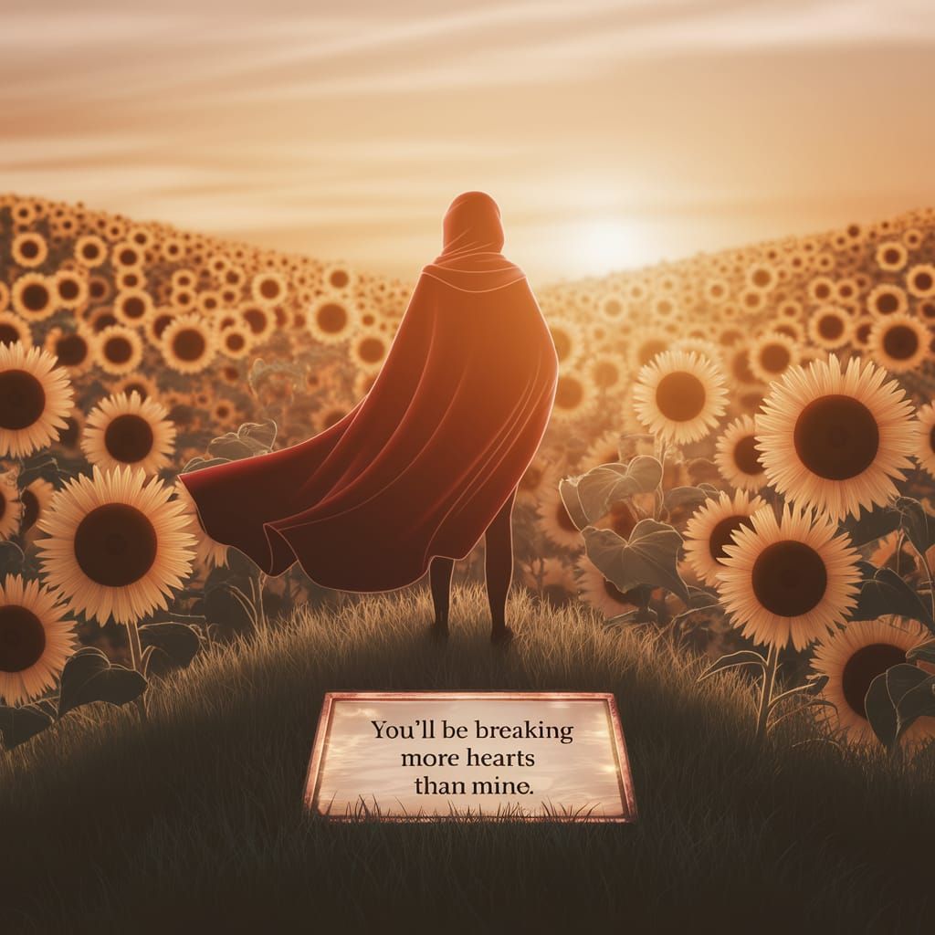 Sunset Silhouette in Sunflower Field with Plaque