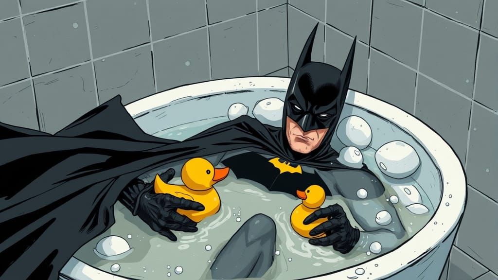 Batman Relaxing with Rubber Duck, Ominous Illustration