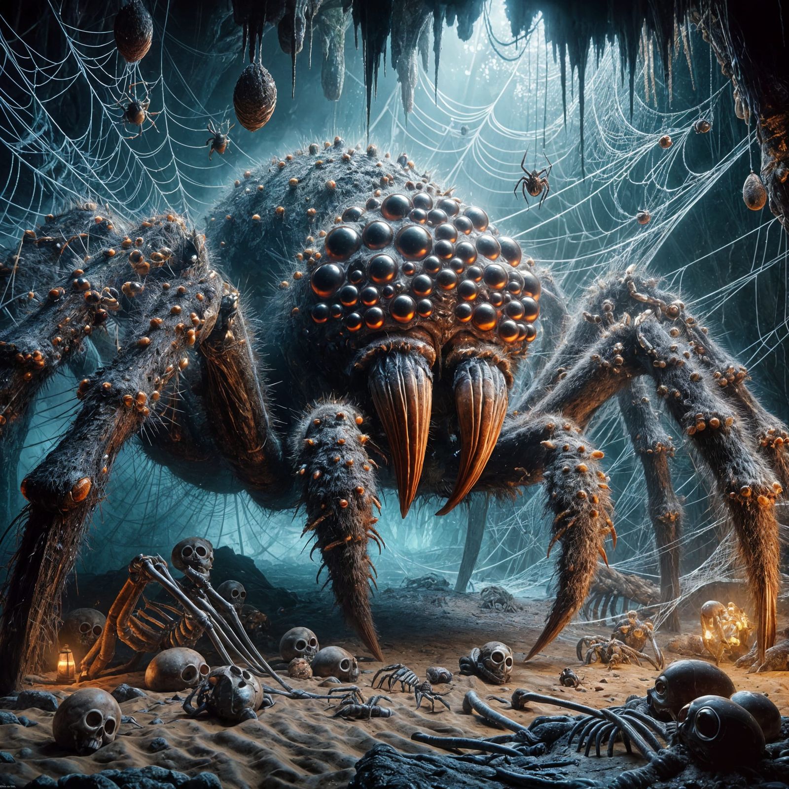 Giant Spider Monster in Dark Fantasy Cave