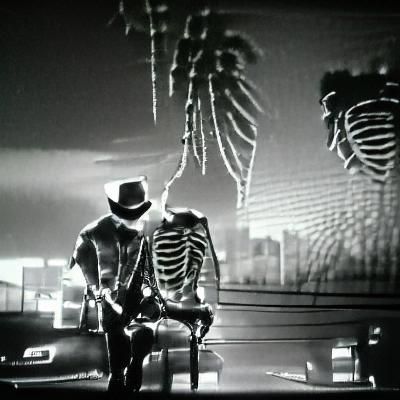 Skeletons in a Dark Film Noir Scene