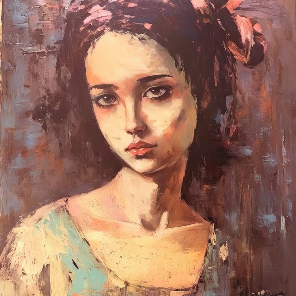 Elegant Goth Girl Portrait in Impasto Style