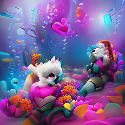 Futuristic Romantic Couple in Underwater Landscape